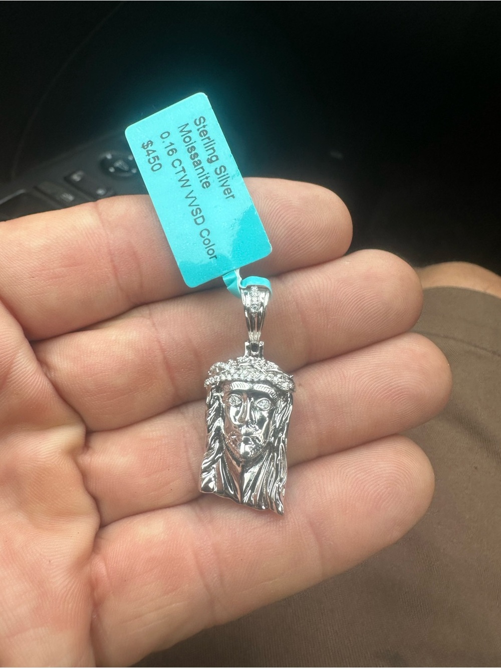 Sterling Silver Jesus Head Pendant - Silver